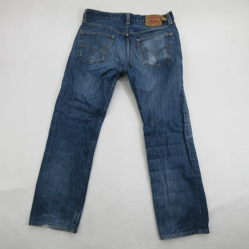 Levi's Men Jeans 33x30 501 Straight Leg Blue Denim Medium Wash Zipper Added
